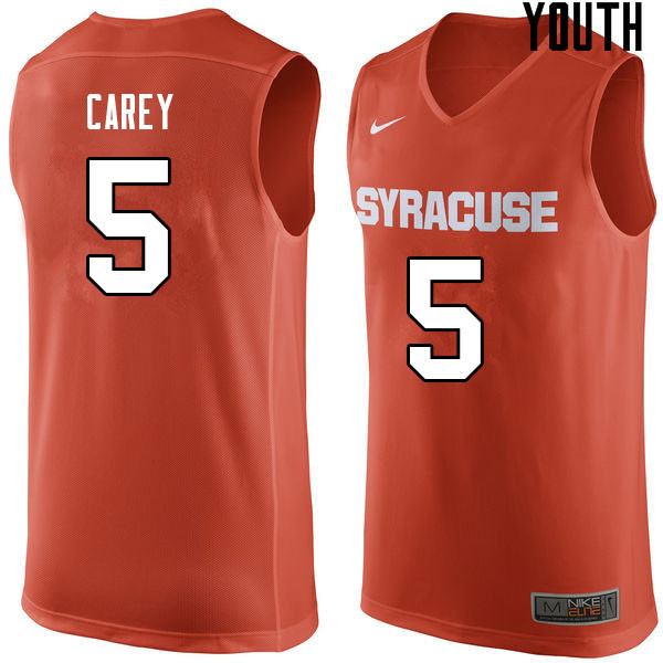 Youth #5 Jalen Carey Syracuse Orange College Basketball Jerseys Sale-Orange